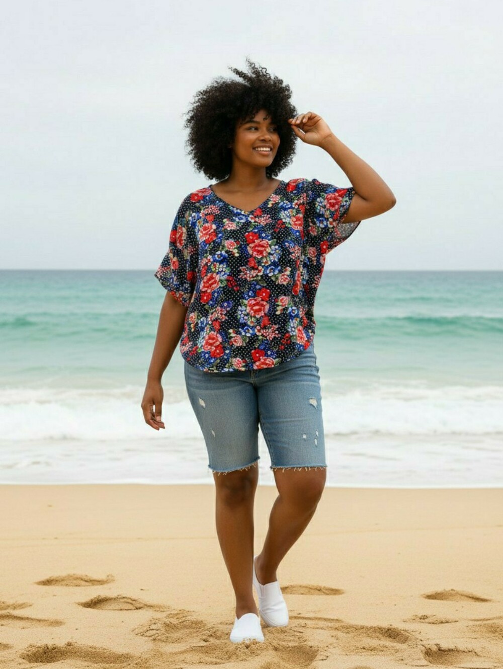 Torrid Sheer Floral Polka-dot Kimono Sleeve Top - Picture 2 of 8